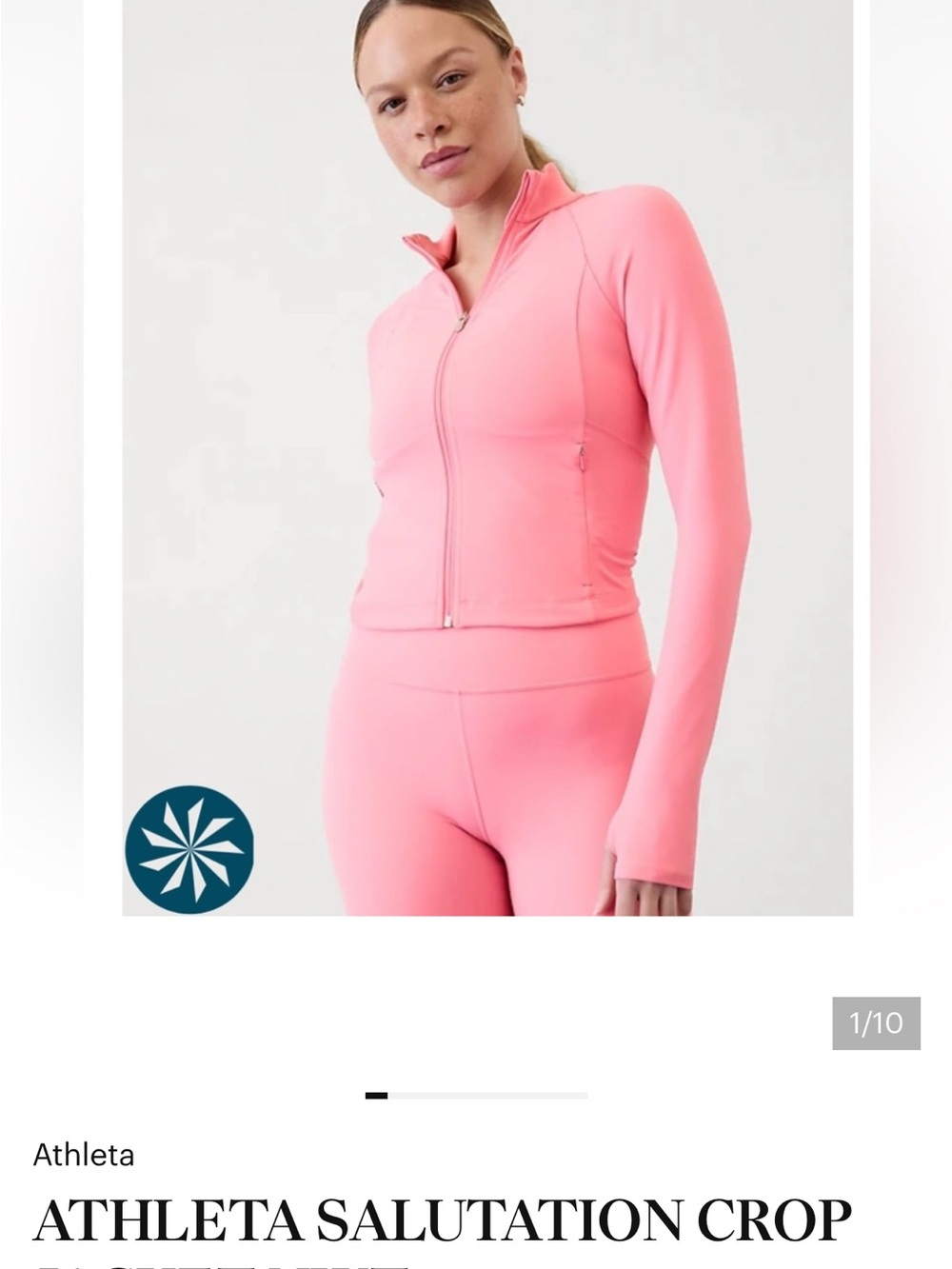 Athleta Coral Pink Zip Crop Jacket